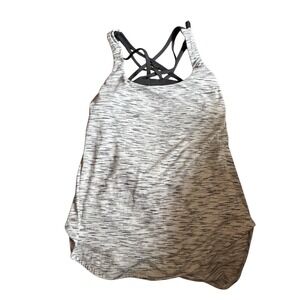 Lululemon Gray Tank Top Built-In Bra Size 6 Crossback Power Y‎ Mesh Yoga Shirt